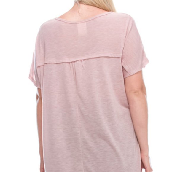 Plus Size Short Sleeve Top w/ Studded Detail~Rose~1X - Picture 2 of 4
